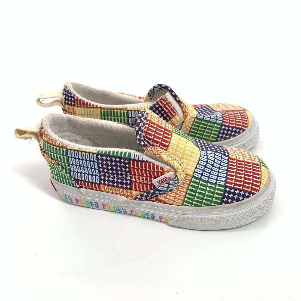 VANS Pride LGBTQIA+ Slip On Canvas Patchwork Loafers Size 8 Toddlers Rainbow